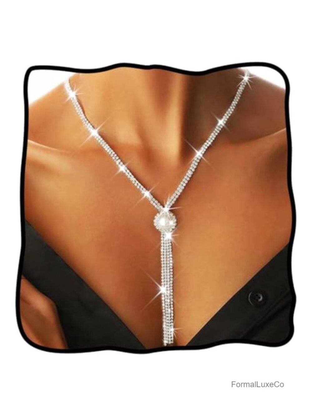 Crystal Pearl Y-Choker Long Chain Rhinestone Necklace Women Party